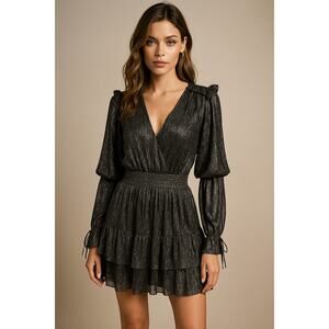 MISA Los Angeles Lisi Smocked Metallic Mini Festival Party Dress Size Small